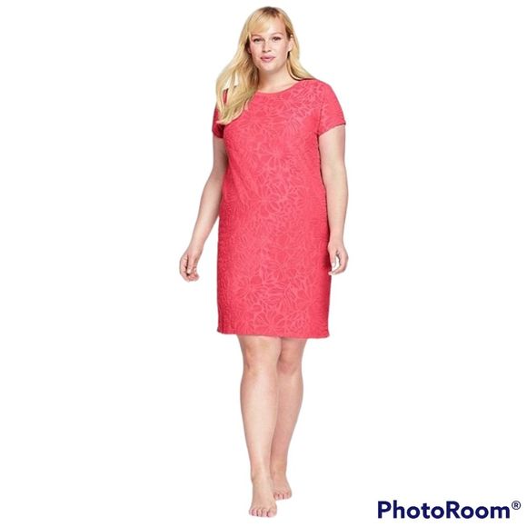 🏖NWOT Lands' End Women's Jacquard Terry T-shirt Dress Cover-up - Picture 2 of 6